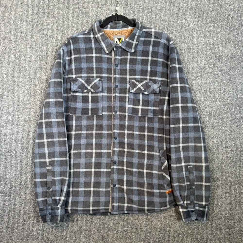 Voyager Shirt Jacket Mens‎ Large Blue Plaid Faux Sherpa Lined Fleece Snap Front